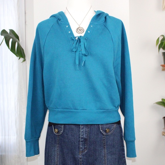 Vintage Victoria's‎ Secret Teal Lace-Up Hoodie - Picture 2 of 6